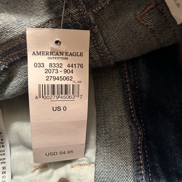 American Eagle Super Hi-Rise Mini Jean Skirt Stretch Embroidered Distressed SZ 0 - Picture 9 of 13